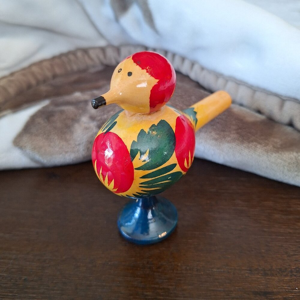 Vintage Hand Painted Wood Bird Whistle Kitschy Shelf Sitter Trinket Cute